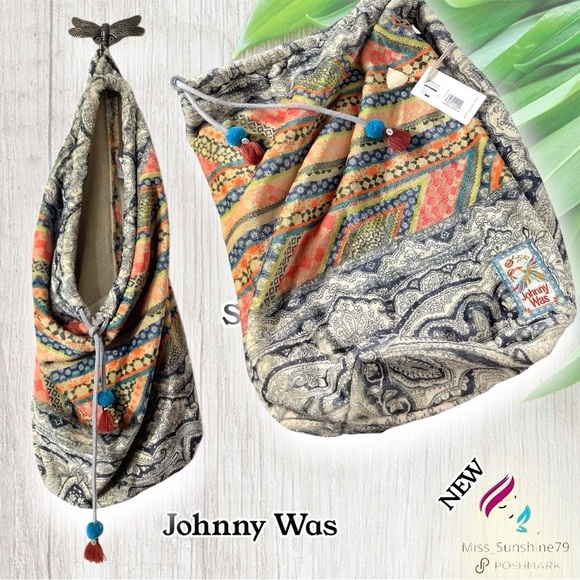 JOHNNY WAS NEW - drawstring super soft fleece drawstring slingback backpack - Picture 1 of 7